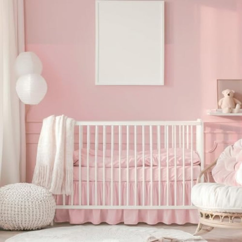 Pink Linen Shirred Crib Skirts for Girls Dust Ruffle Bed Skirts, Fits 28''x 52'' with 14" Drop Crib Bedding Skirt for Girls Boys Nursery Toddler - Image 4