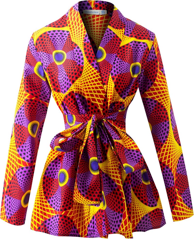 SHENBOLEN Women African Traditional Batik Print Long Sleeve Shirt Dashiki Casual Cotton Shirt (Small, G) - Image 1