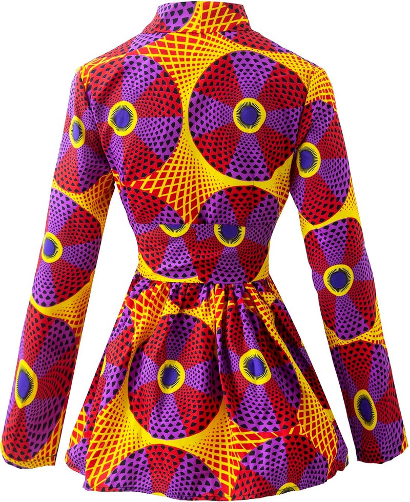 SHENBOLEN Women African Traditional Batik Print Long Sleeve Shirt Dashiki Casual Cotton Shirt (Small, G) - Image 2