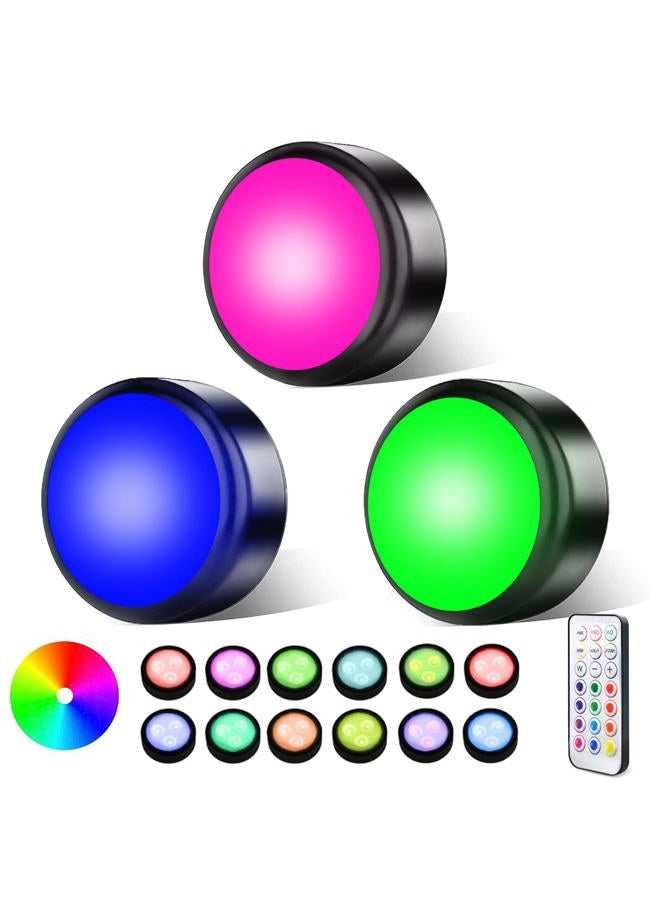 swesara Push Lights with Remote Puck Lighting Battery Operated Tap Lights Button Stick On Color Changing Led Lights 6 Pack (3 Black) - Image 1