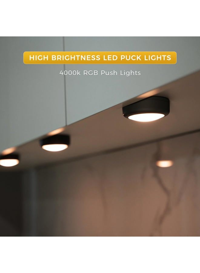 swesara Push Lights with Remote Puck Lighting Battery Operated Tap Lights Button Stick On Color Changing Led Lights 6 Pack (3 Black) - Image 2