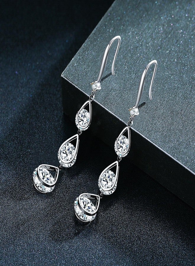 SBLING Cubic Zirconia Wedding Earrings for Brides Bridesmaids, Bridal Dangle Earrings, Crystal Drop earrings for Women Jewelry Gifts - Image 4