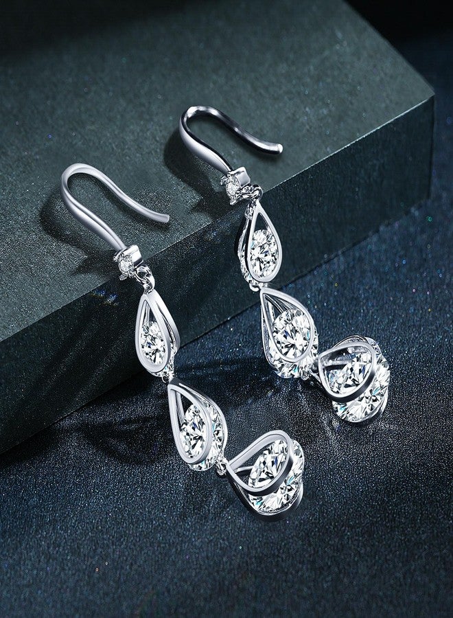SBLING Cubic Zirconia Wedding Earrings for Brides Bridesmaids, Bridal Dangle Earrings, Crystal Drop earrings for Women Jewelry Gifts - Image 3