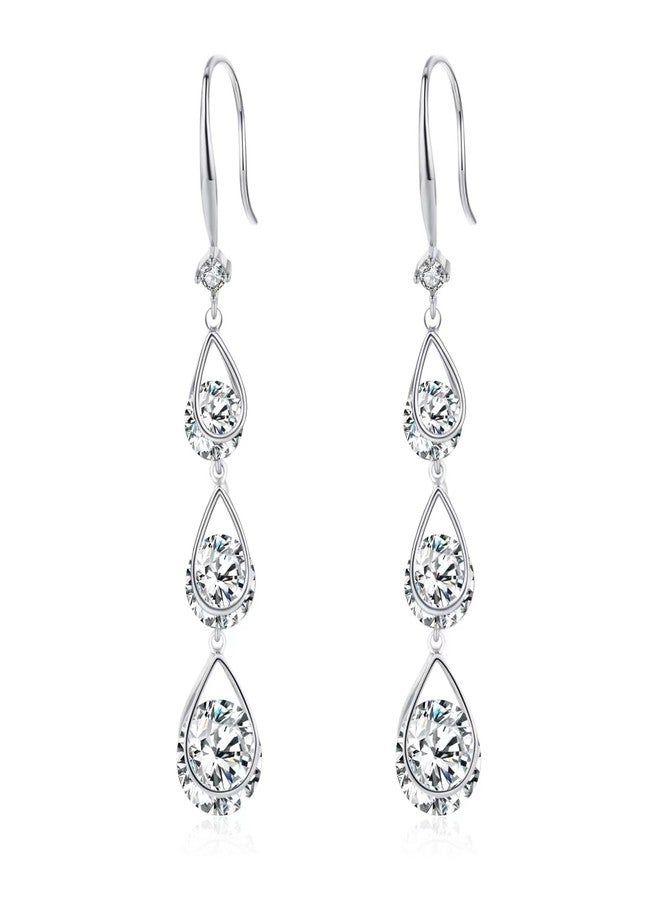 SBLING Cubic Zirconia Wedding Earrings for Brides Bridesmaids, Bridal Dangle Earrings, Crystal Drop earrings for Women Jewelry Gifts - Image 1