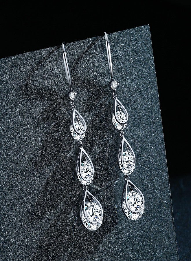 SBLING Cubic Zirconia Wedding Earrings for Brides Bridesmaids, Bridal Dangle Earrings, Crystal Drop earrings for Women Jewelry Gifts - Image 2