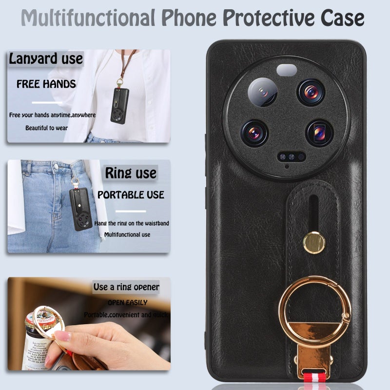 HuHa Case Cover For Xiaomi 13 Ultra Wristband Leather Back Phone Case(Black) - Image 5