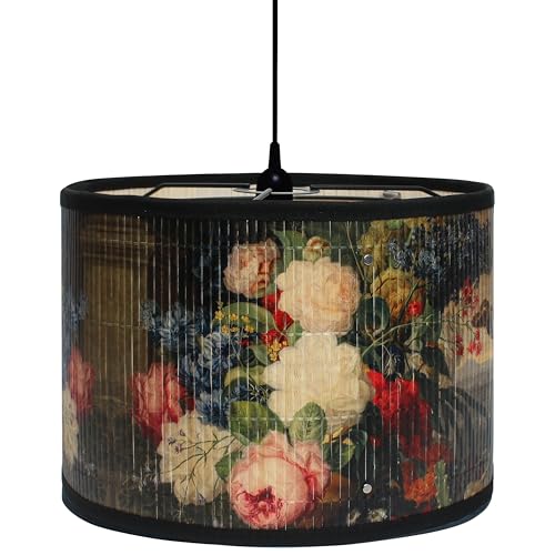 Marsrut Retro Lamp Shade E27 118x79 Vintage Printed Art Deco Chandelier Cover Lampholder Unique Drum Spider Japanese Tropical Funky Decorative Bamboo Lampshade for Hanging Table Floor Light Flower - Image 1