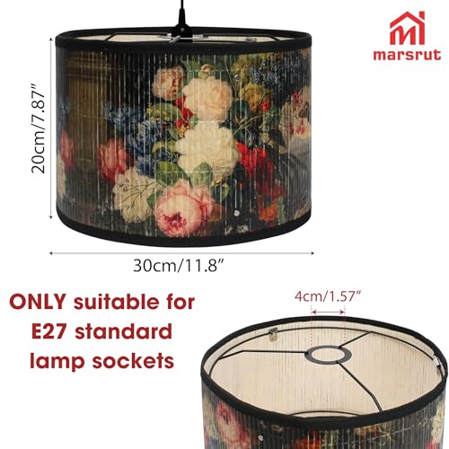 Marsrut Retro Lamp Shade E27 118x79 Vintage Printed Art Deco Chandelier Cover Lampholder Unique Drum Spider Japanese Tropical Funky Decorative Bamboo Lampshade for Hanging Table Floor Light Flower - Image 3