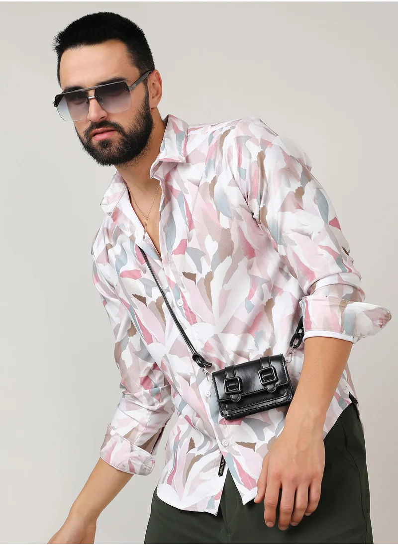 Campus Sutra Men's Nude Pink & Ivory White Petal Block Shirt