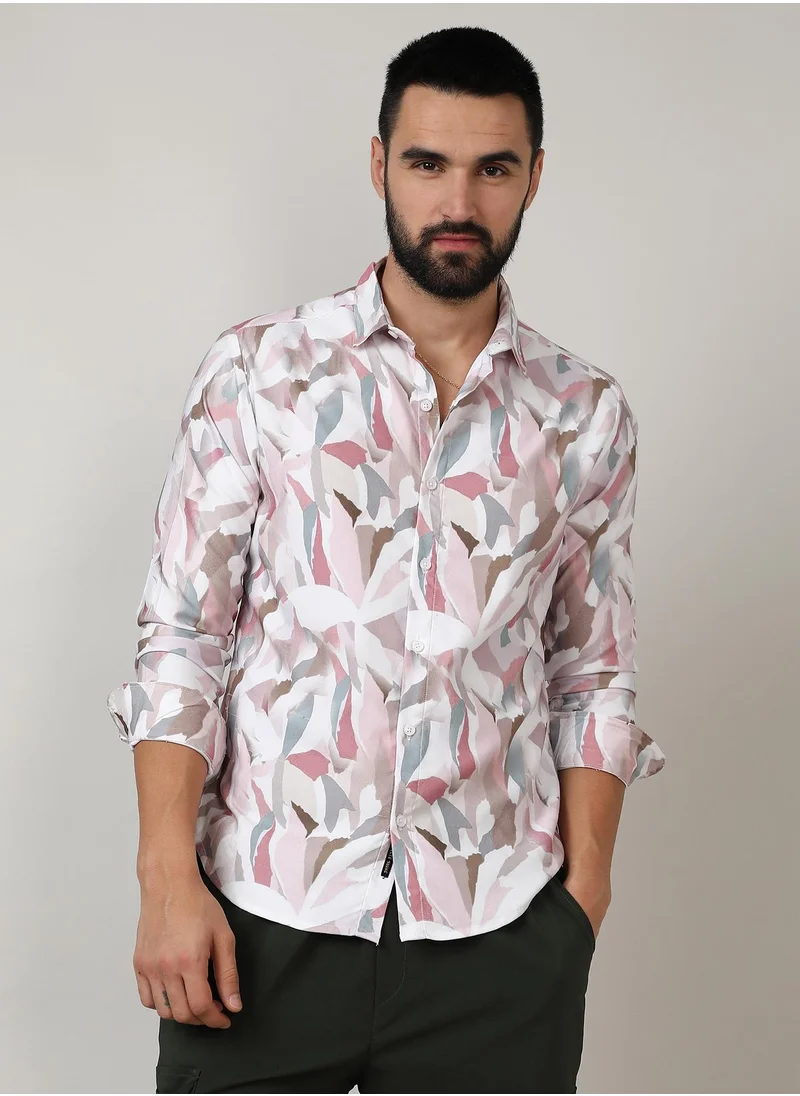 Campus Sutra Men's Nude Pink & Ivory White Petal Block Shirt