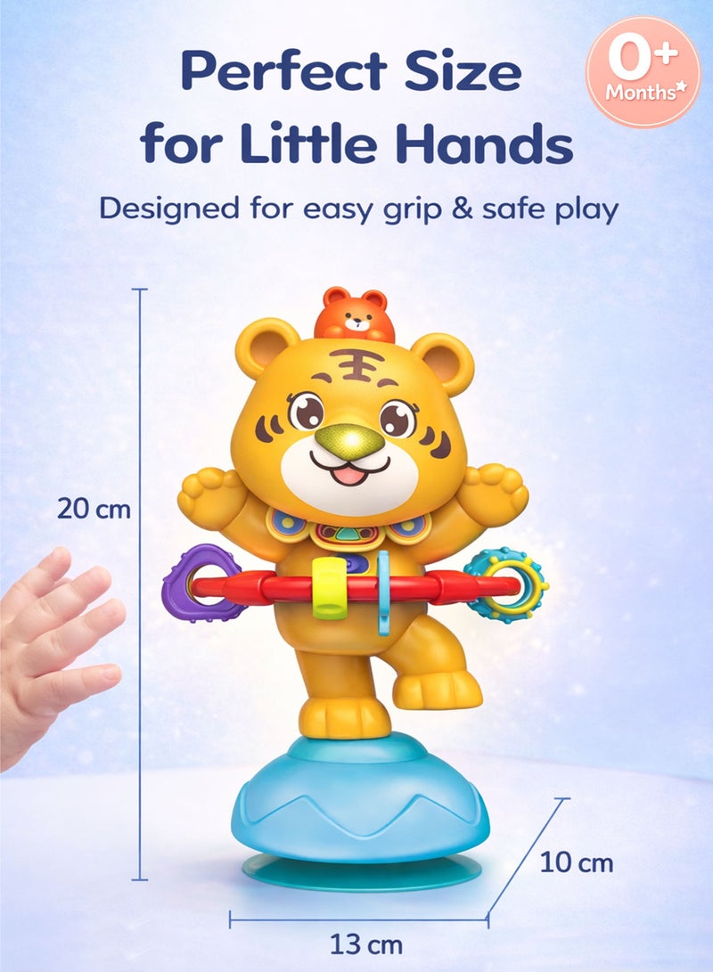 Oobidoo Baby Rotating Musical Toy Tiger with Suction Cup Base Interactive Spinner Toy for Infants Toddlers 0 Months Plus Light and Sound Educational Activity Toy 360 Degree Spinning Sensory Development Toy Fine Motor Skills Learning Toy for High Chair Table Play BPA Free Safe Plastic - Image 3