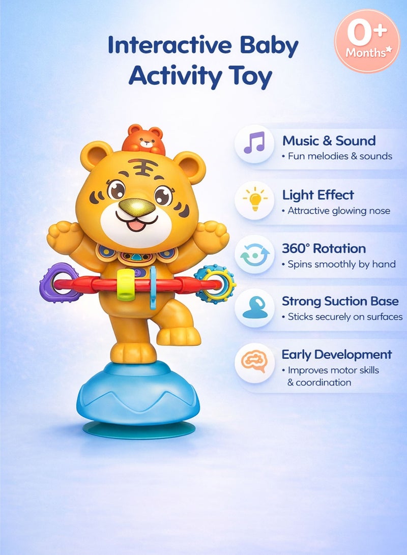 Oobidoo Baby Rotating Musical Toy Tiger with Suction Cup Base Interactive Spinner Toy for Infants Toddlers 0 Months Plus Light and Sound Educational Activity Toy 360 Degree Spinning Sensory Development Toy Fine Motor Skills Learning Toy for High Chair Table Play BPA Free Safe Plastic - Image 2
