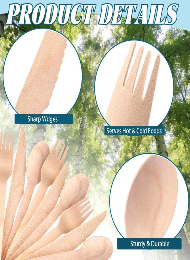 WYOMER 150 PCS Disposable Wooden Cutlery Set 6.5" Forks, Spoons & Knives (50 Each) Splinter Free Compostable Silverware Eco Friendly Plastic-Free Cutlery for Parties, Catering, Weddings & Events - Image 3