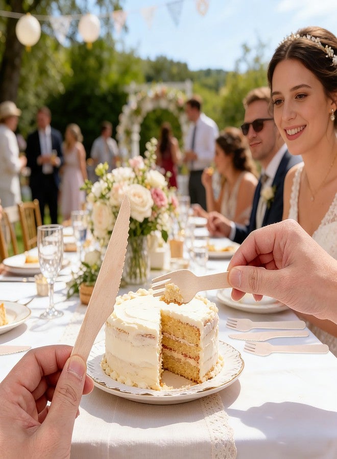 WYOMER 150 PCS Disposable Wooden Cutlery Set 6.5" Forks, Spoons & Knives (50 Each) Splinter Free Compostable Silverware Eco Friendly Plastic-Free Cutlery for Parties, Catering, Weddings & Events - Image 4