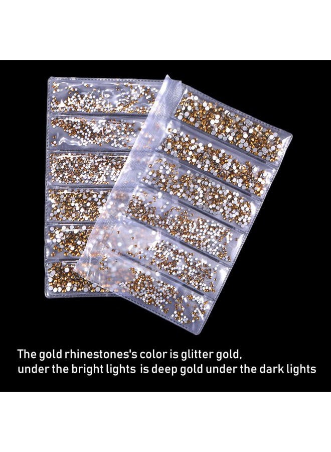 Bememo 3456 Pieces Nail Crystals AB Nail Art Rhinestones Round Beads Flatback Glass Charms Gems Stones, 6 Sizes for Nails Decoration Makeup Clothes Shoes (Gold, Mixed SS4 5 6 8 10 12) - Image 2