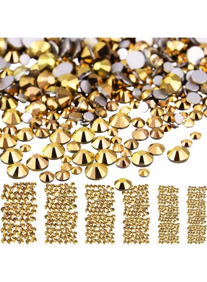 Bememo 3456 Pieces Nail Crystals AB Nail Art Rhinestones Round Beads Flatback Glass Charms Gems Stones, 6 Sizes for Nails Decoration Makeup Clothes Shoes (Gold, Mixed SS4 5 6 8 10 12) - Image 1