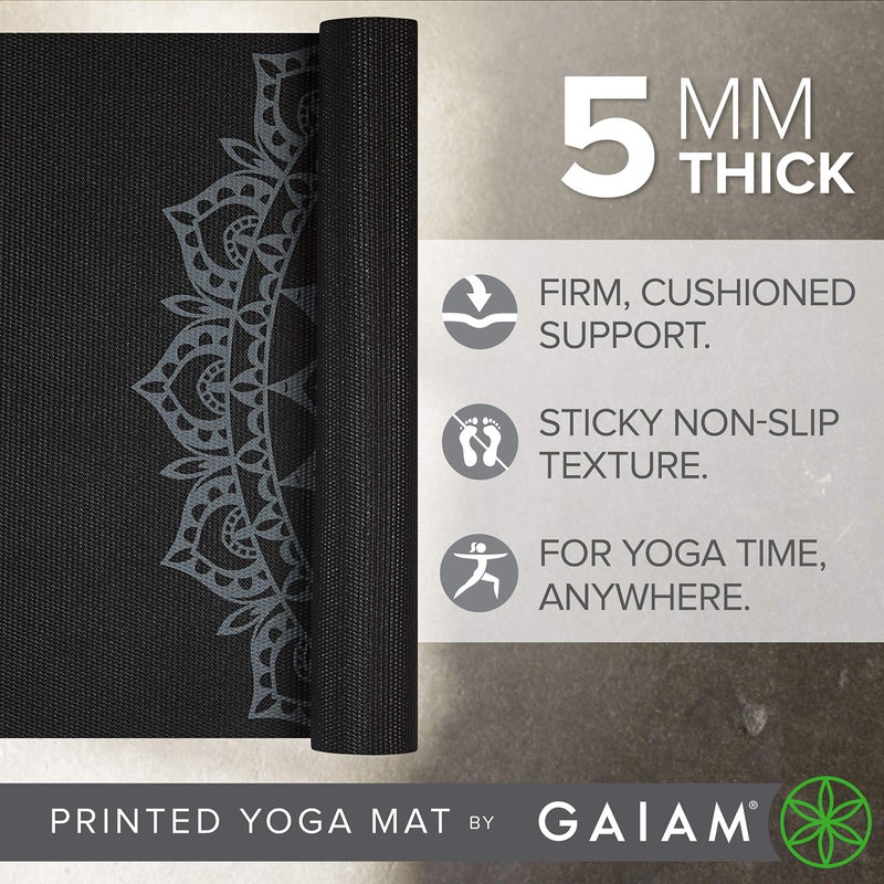 Gaiam حصيرة يوغا غايام مطبوعة مميزة غير قابلة للانزلاق للتمارين واللياقة البدنية لجميع أنواع اليوغا، بيلاتس وتمارين الأرض، أسود مراكش، 68 بوصة طول × 24 بوصة عرض × 5 مم سمك - Image 2