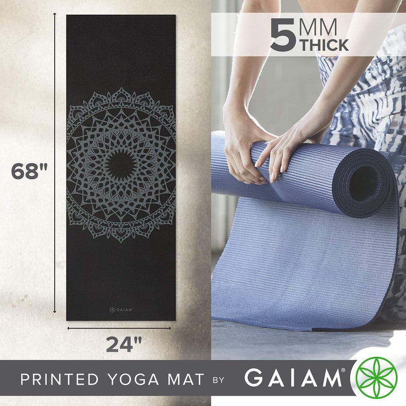 Gaiam حصيرة يوغا غايام مطبوعة مميزة غير قابلة للانزلاق للتمارين واللياقة البدنية لجميع أنواع اليوغا، بيلاتس وتمارين الأرض، أسود مراكش، 68 بوصة طول × 24 بوصة عرض × 5 مم سمك - Image 3