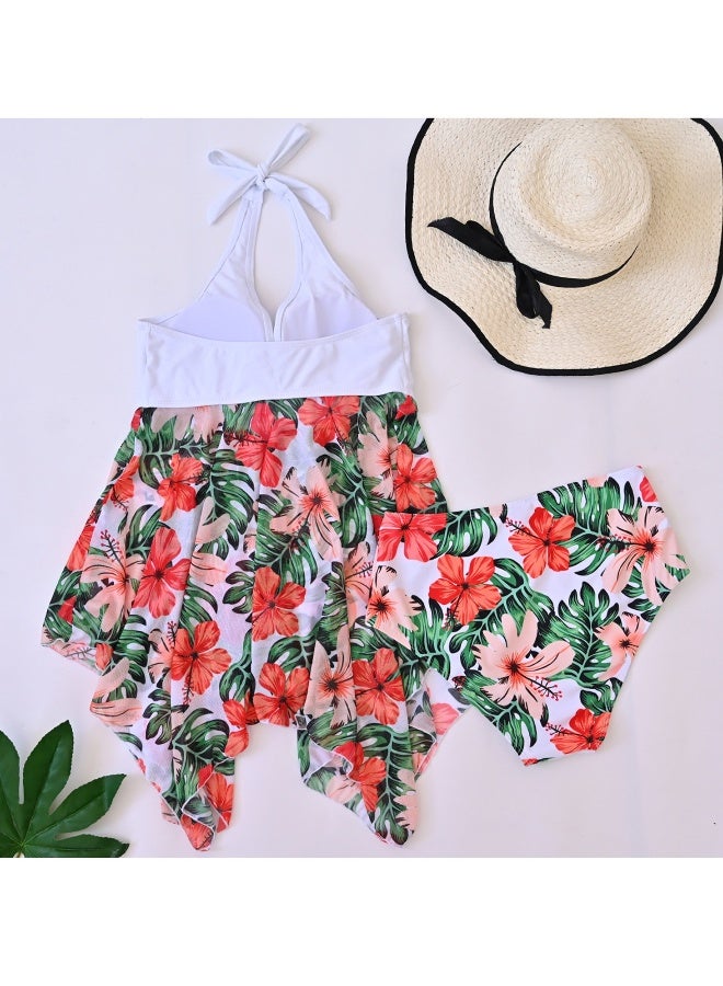 Bikini Swimsuit for Women  Swimsuits Sports Two-Piece Mesh Swimdress Lightweight Quick-Dry Swimwear with Shorts, Top Set Mesh Swimdress Printed, Flowy Swimwear (Printed) - Image 2