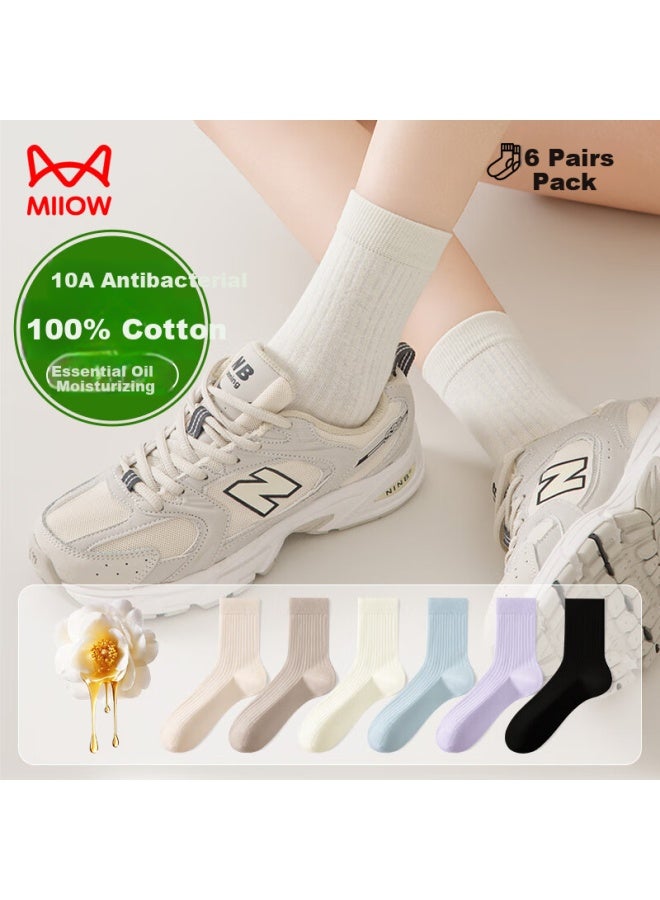 Miiow 6 Pairs [camellia Fragrance] Women's Socks, Mid-calf, Drawstring, 100% Pure Cotton, Antibacterial And Odor-resistant - Image 2