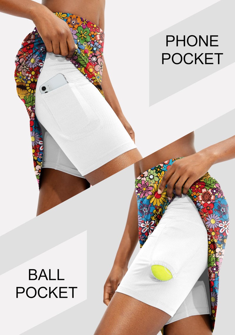 Viodia Women's 20" Knee Length Skorts Skirts Athletic Tennis Golf Skirt for Women Modest Sports Casual Summer Skirt with 5 Pockets Kaleidoscope M - Image 3