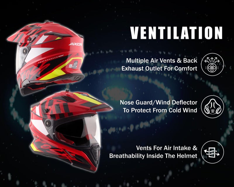 Axor X-Cross Orbit ISI ECE and DOT Certified Premium Off-Road Full Face Helmet with Pinlock Fitted Dual Visors and Stylish Peak-Red Black-L - Image 5