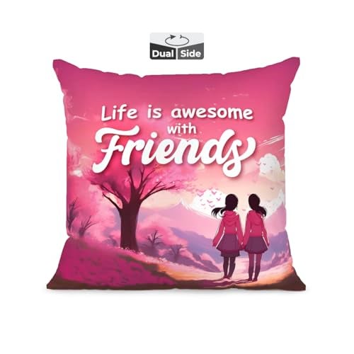 Brizberry® Pillow Cushion Gift, Unique Thoughtful Friendship Day Birthday Diwali Gift for Best Friend Bestie, for him her Boy Girl with Premium Filler Cushion (16 inch x 16 inch) (Design 19) - Image 1