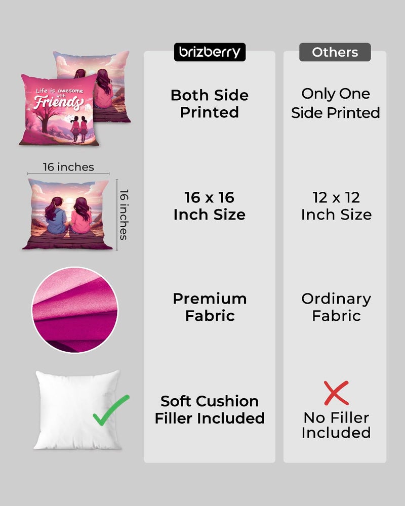 Brizberry® Pillow Cushion Gift, Unique Thoughtful Friendship Day Birthday Diwali Gift for Best Friend Bestie, for him her Boy Girl with Premium Filler Cushion (16 inch x 16 inch) (Design 19) - Image 3