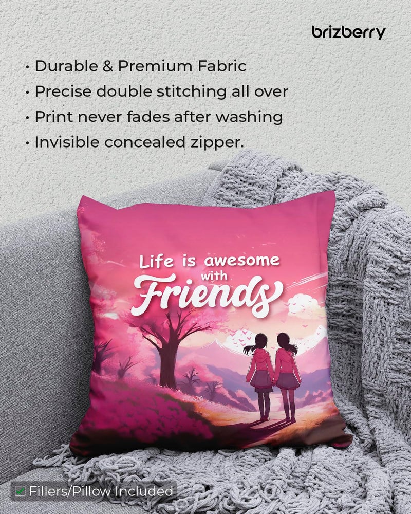 Brizberry® Pillow Cushion Gift, Unique Thoughtful Friendship Day Birthday Diwali Gift for Best Friend Bestie, for him her Boy Girl with Premium Filler Cushion (16 inch x 16 inch) (Design 19) - Image 5