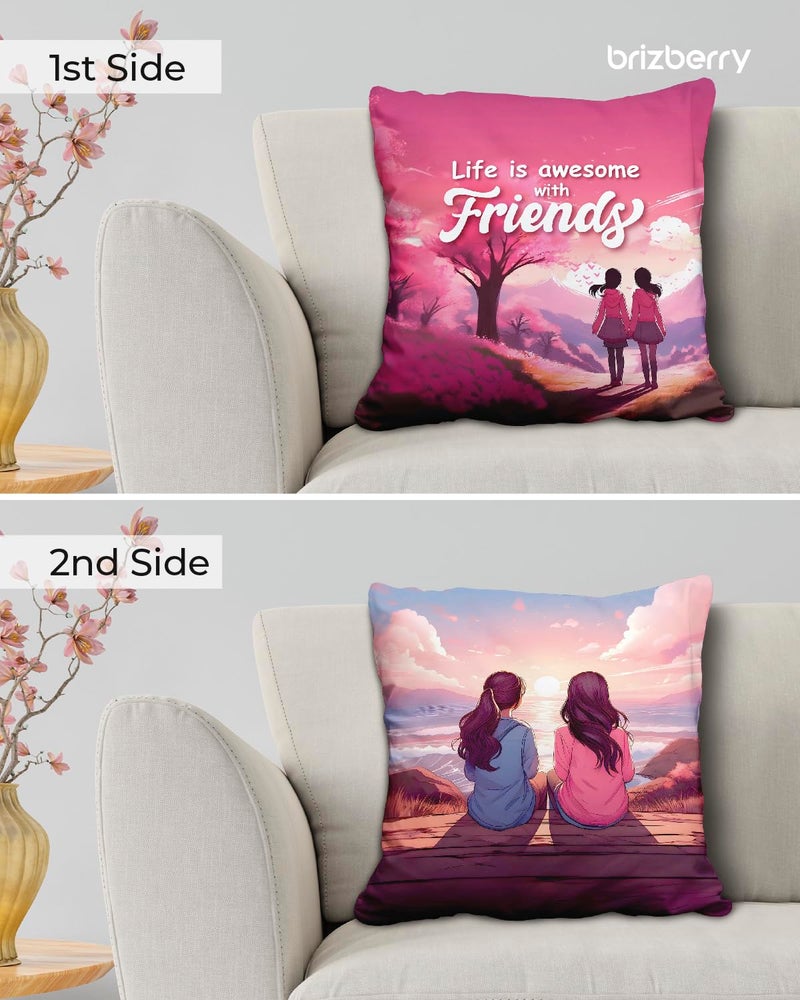 Brizberry® Pillow Cushion Gift, Unique Thoughtful Friendship Day Birthday Diwali Gift for Best Friend Bestie, for him her Boy Girl with Premium Filler Cushion (16 inch x 16 inch) (Design 19) - Image 2