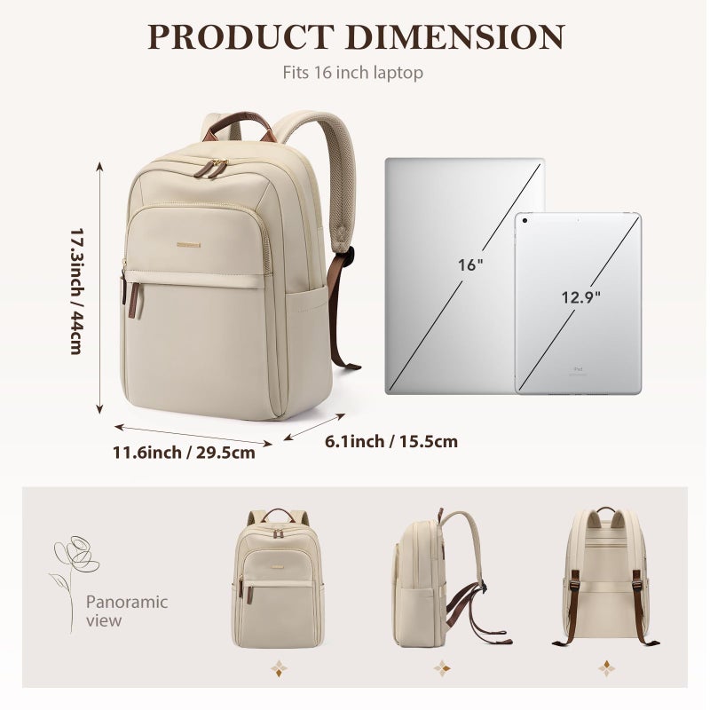 GOLF QUALITY Travel Backpack for Women Personal Carry On Bag Business Weekender Hiking Multilayer Laptop Bag,16 Inch,Apricot - Image 4