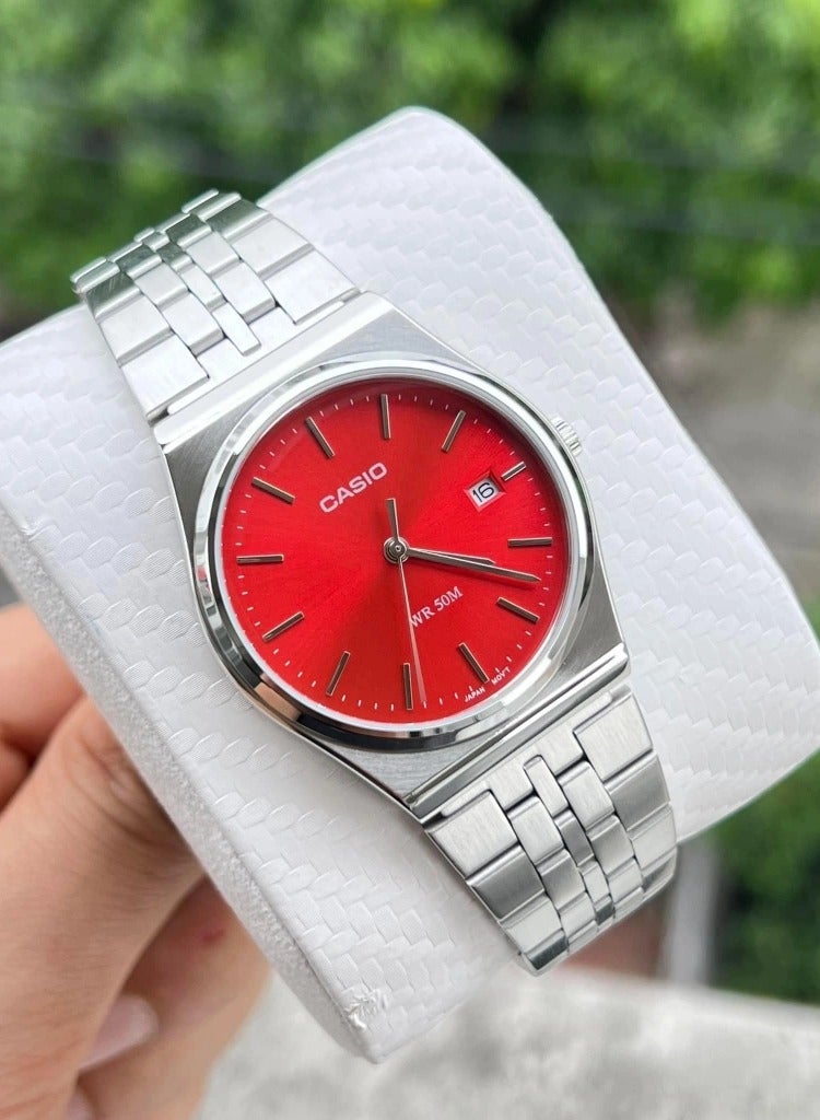 Casio General MTP-B145D-4A2VDF Red Dial Stainless Steel Band - Image 2
