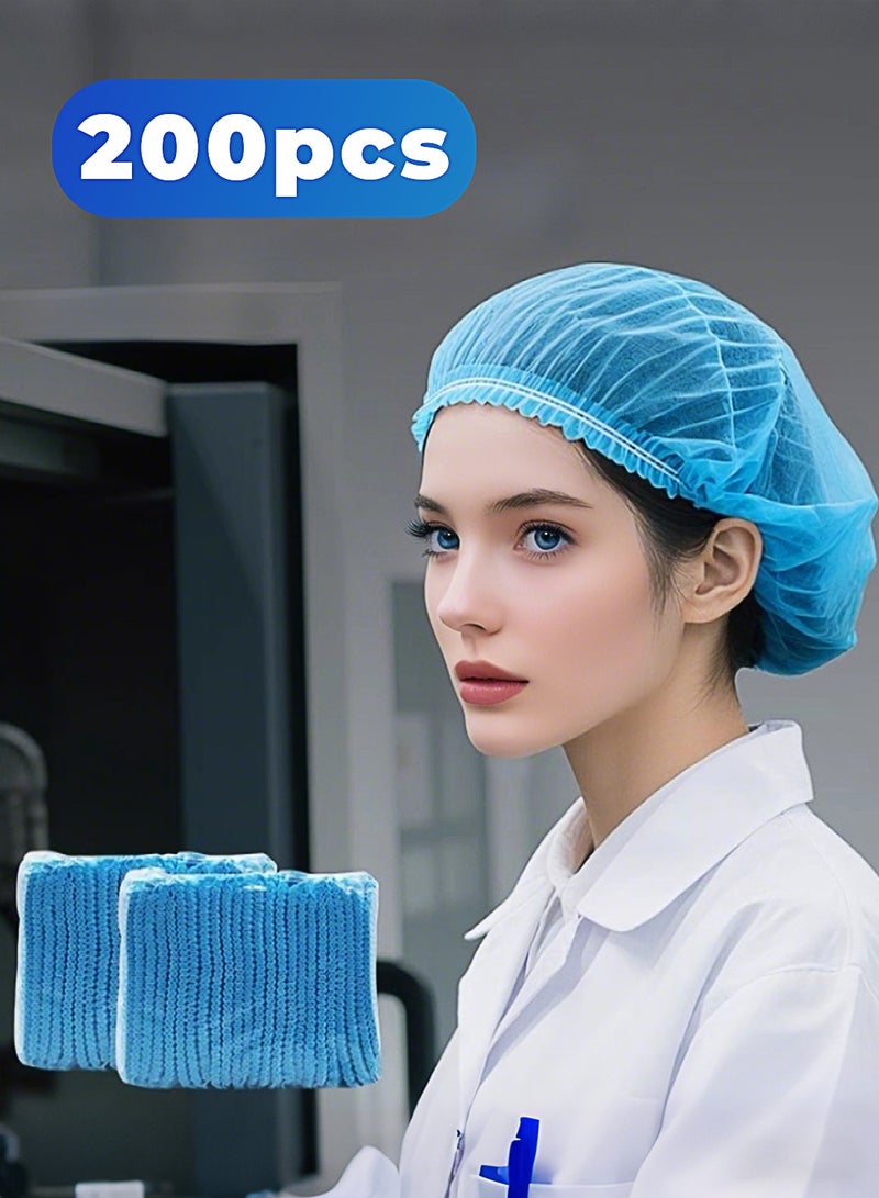 200 طاقية استعمال مرة واحدة، طاقية شغل بشبكة مطاطية للحماية من الغبار، غطاء رأس للمطبخ، أزرق - Image 1