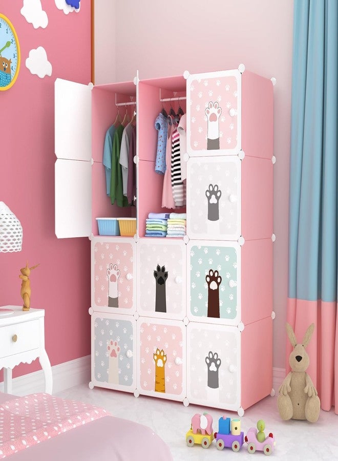 BRIGATTES Plastic Wardrobe for Kids, Baby Cupboard for Storage, 12 Cubes Almirah, Cupboard for Clothes, Collapsible Wardrobe for Baby Clothes/Toy/Book for Kids Bedroom -Pink- KTN1 - Image 1