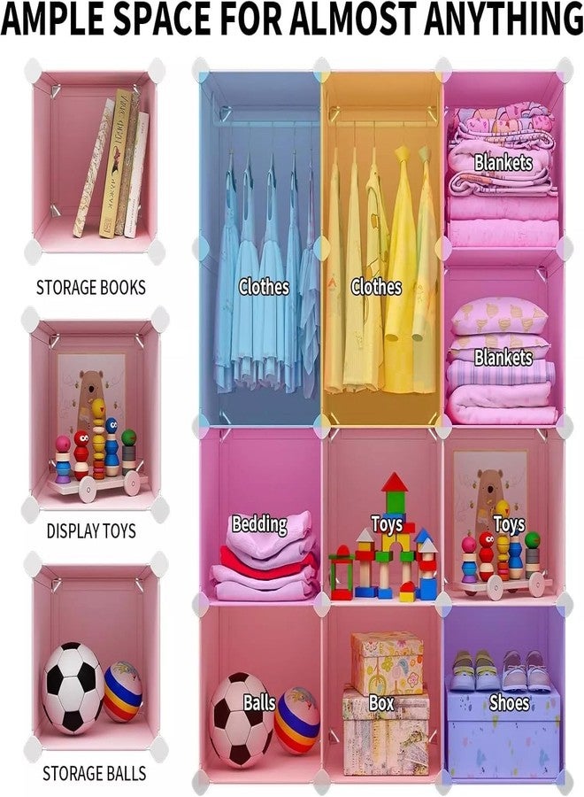 BRIGATTES Plastic Wardrobe for Kids, Baby Cupboard for Storage, 12 Cubes Almirah, Cupboard for Clothes, Collapsible Wardrobe for Baby Clothes/Toy/Book for Kids Bedroom -Pink- KTN1 - Image 4