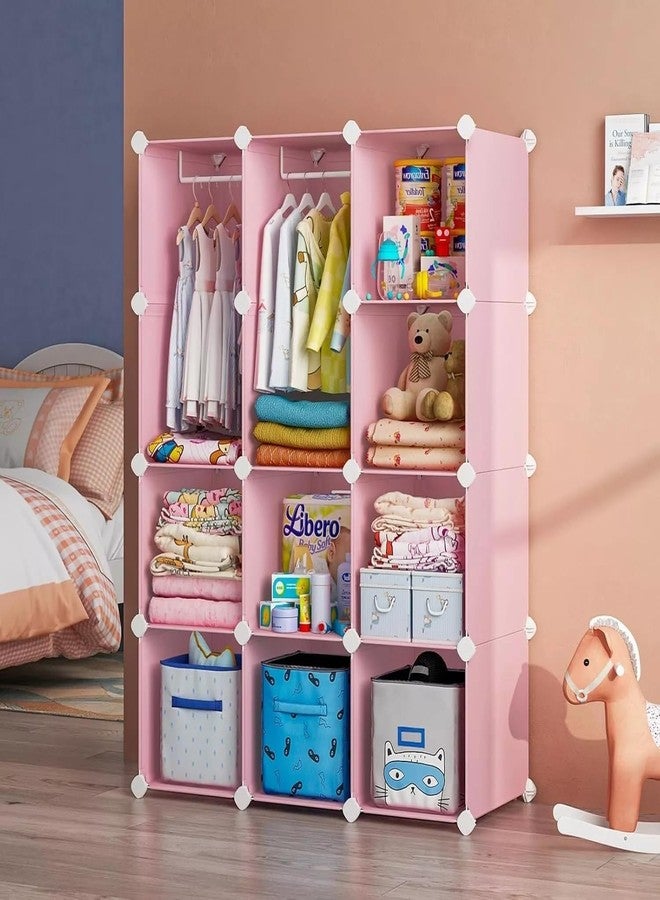 BRIGATTES Plastic Wardrobe for Kids, Baby Cupboard for Storage, 12 Cubes Almirah, Cupboard for Clothes, Collapsible Wardrobe for Baby Clothes/Toy/Book for Kids Bedroom -Pink- KTN1 - Image 5
