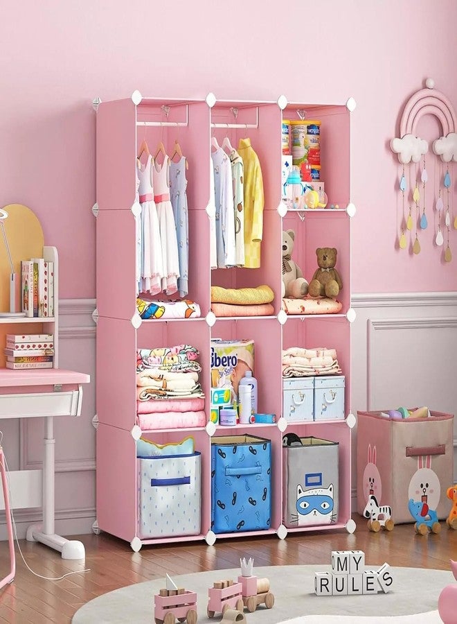 BRIGATTES Plastic Wardrobe for Kids, Baby Cupboard for Storage, 12 Cubes Almirah, Cupboard for Clothes, Collapsible Wardrobe for Baby Clothes/Toy/Book for Kids Bedroom -Pink- KTN1 - Image 3