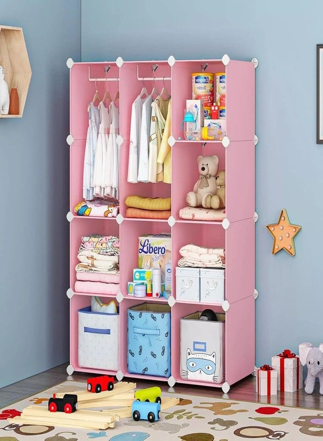 BRIGATTES Plastic Wardrobe for Kids, Baby Cupboard for Storage, 12 Cubes Almirah, Cupboard for Clothes, Collapsible Wardrobe for Baby Clothes/Toy/Book for Kids Bedroom -Pink- KTN1 - Image 2