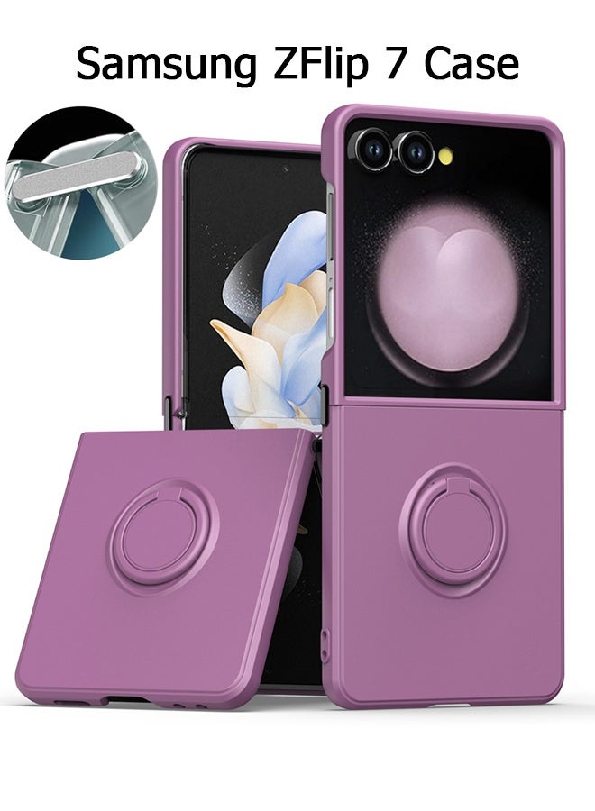 لحافظة Samsung Galaxy Z Flip 7 [مع حامل دائري قابل للدوران بزاوية 360 درجة] [دعم حامل السيارة المغناطيسي] - كمبيوتر صلب وغطاء TPU ناعم - مع مصد مقاوم للصدمات وظهر مضاد للخدش - موصل معدني قابل للطي مريح - Cherry Blossom Purple