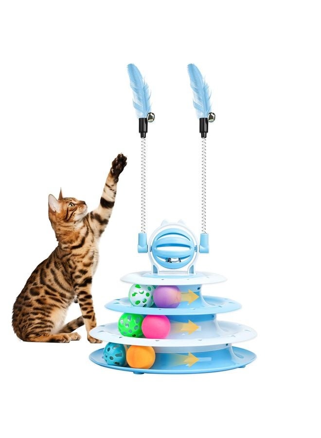 MOWKIT Cat Toy Interactive Pet Plaything for Indoor Kitten Interactive Kitty Puzzle Ball with 2 Cat-Tease (Blue) - Image 1