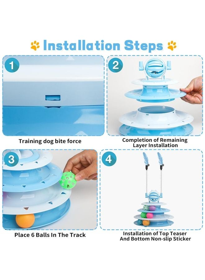 MOWKIT Cat Toy Interactive Pet Plaything for Indoor Kitten Interactive Kitty Puzzle Ball with 2 Cat-Tease (Blue) - Image 3