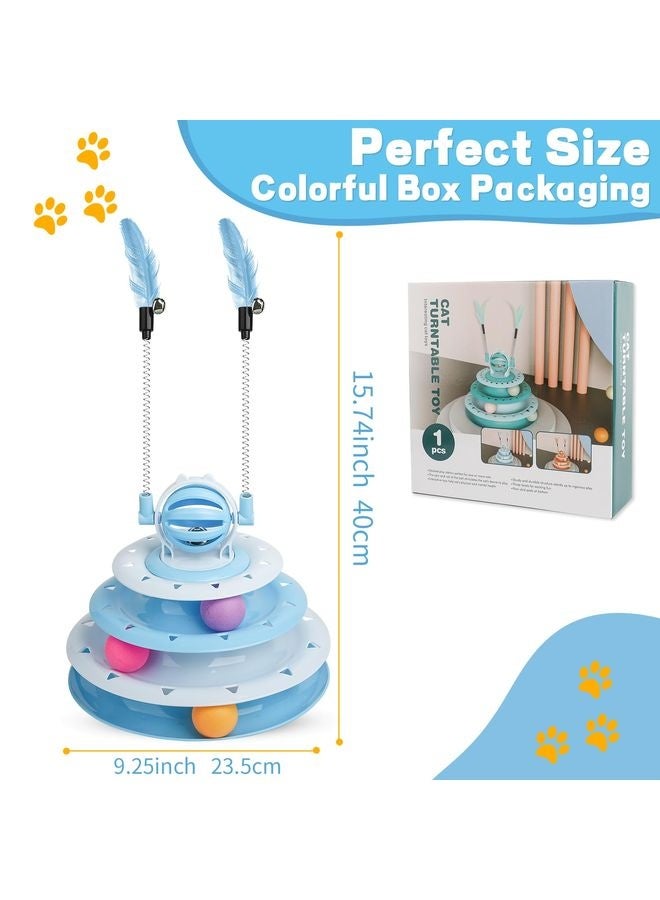 MOWKIT Cat Toy Interactive Pet Plaything for Indoor Kitten Interactive Kitty Puzzle Ball with 2 Cat-Tease (Blue) - Image 4