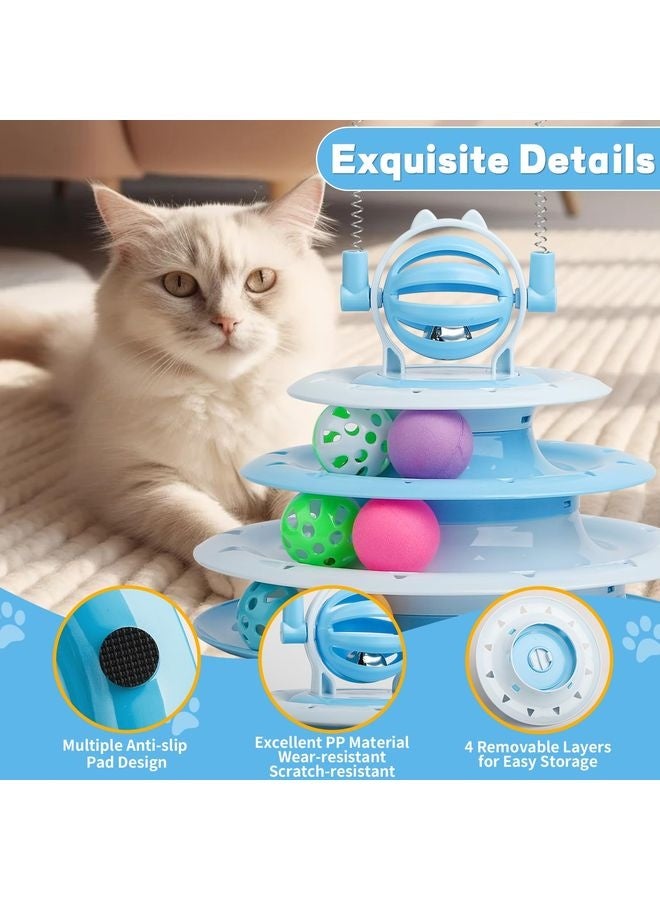 MOWKIT Cat Toy Interactive Pet Plaything for Indoor Kitten Interactive Kitty Puzzle Ball with 2 Cat-Tease (Blue) - Image 2