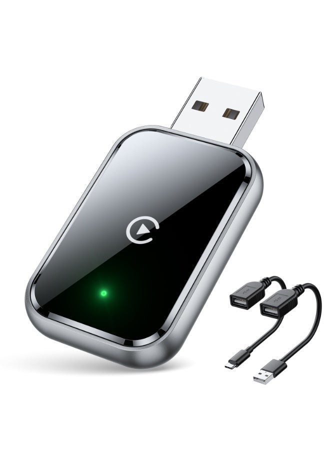 كينجوان محول كار بلاي لاسلكي مُحسّن لأجهزة iPhone، يُحوّل من السلكي إلى اللاسلكي من Apple CarPlay، بدون تأخير، اتصال تلقائي، وتحكم مستقر، حجم صغير مع كابل تمديد USB-C وType-C (أسود) - Image 2