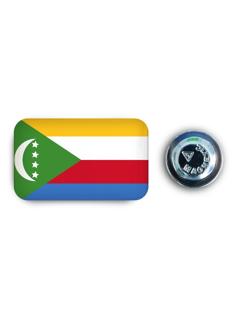 971MEDIA Comoros Flag - Metal Badge Epoxy Coated with Magnetic Pin that Doesn't Tear Clothes  - Image 1