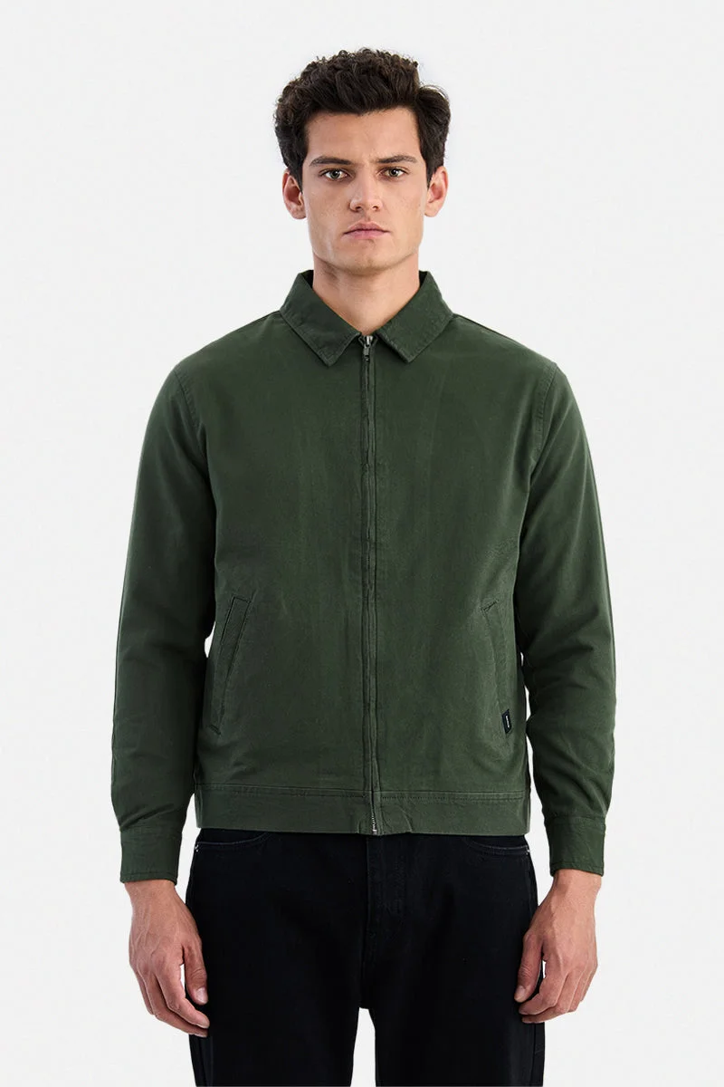 Snitch Olive Olive Solid Long Sleeve Regular Fit Jacket for Men | Best Price UAE