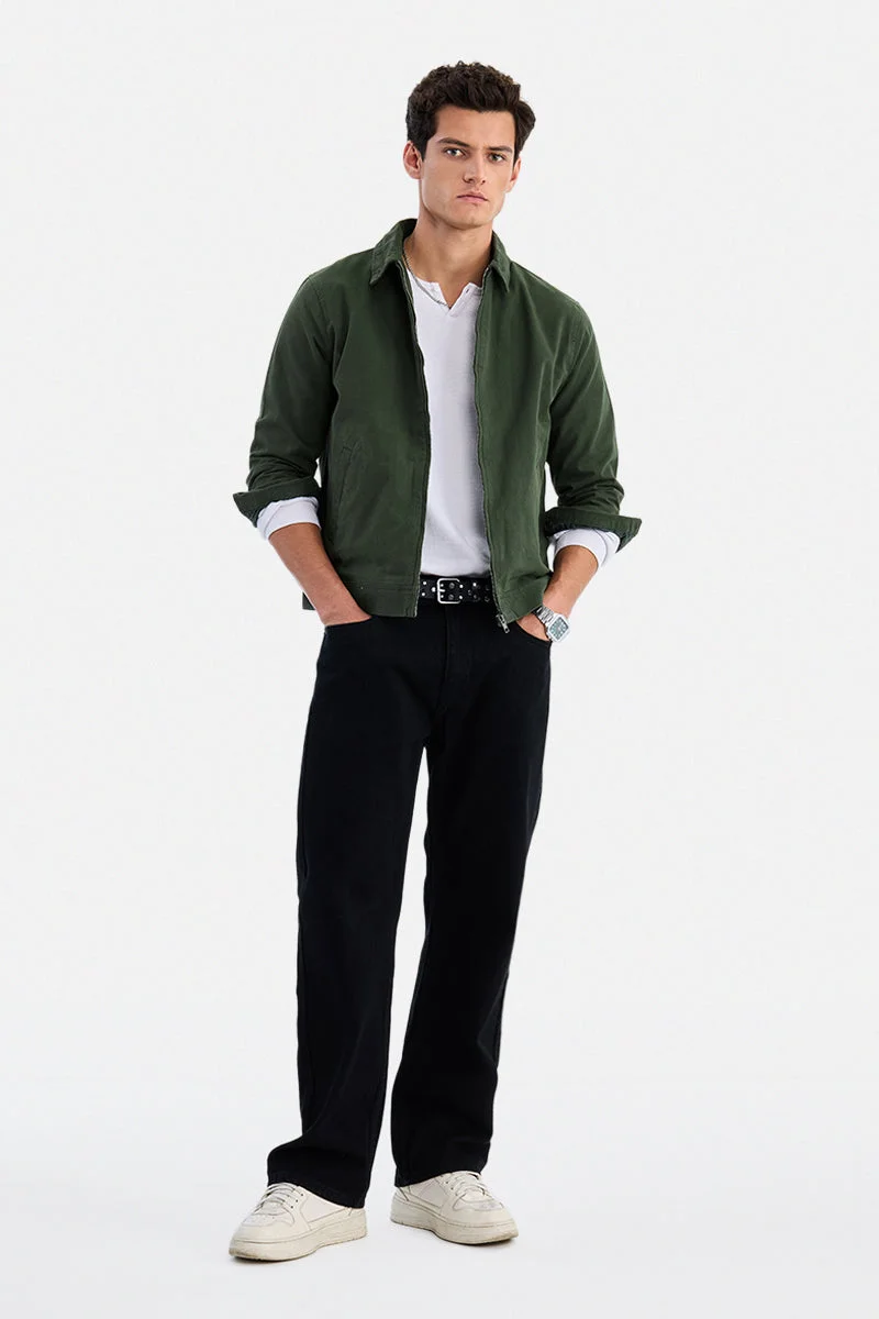 سنيتش Olive Solid Long Sleeve Regular Fit Jacket