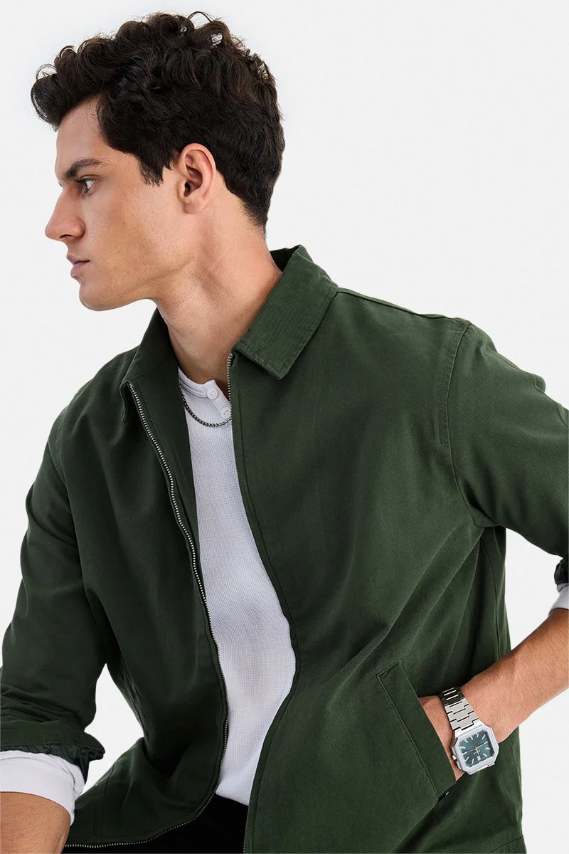 Snitch Olive Olive Solid Long Sleeve Regular Fit Jacket for Men | Best Price UAE