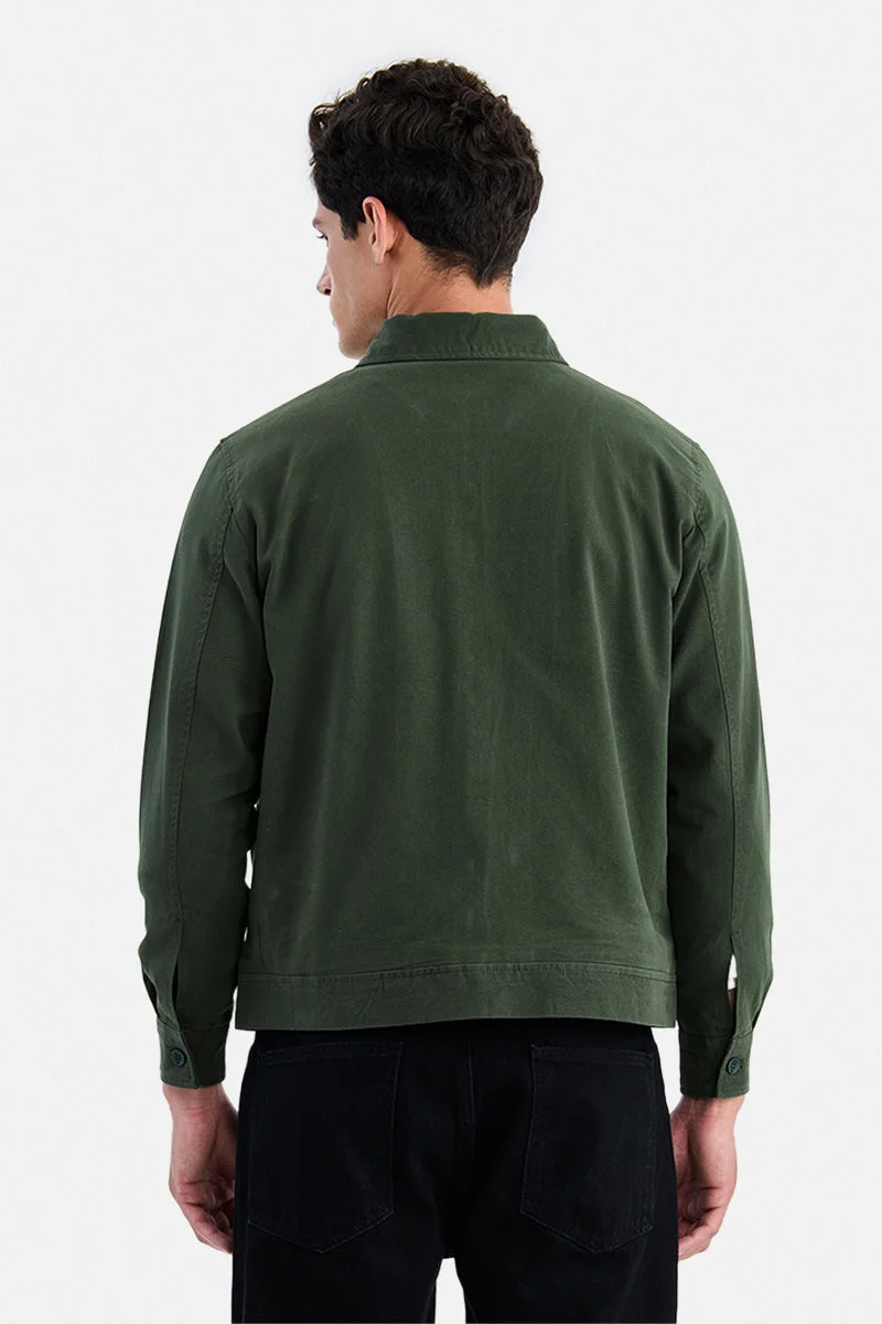 Snitch Olive Olive Solid Long Sleeve Regular Fit Jacket for Men | Best Price UAE