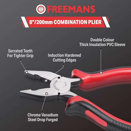 FREEMANS FCP08 Combination Plier with Cellulose Acetate Sleeve for Home DIY & Electrical Applications II Plier for Bending, Holding, Cutting & Pulling etc - 8 Inch (Set of 2) - Image 2